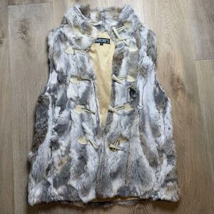 Mitchie's Patchwork Rabbit Fur‎ Toggle Vest With Pockets Size Small